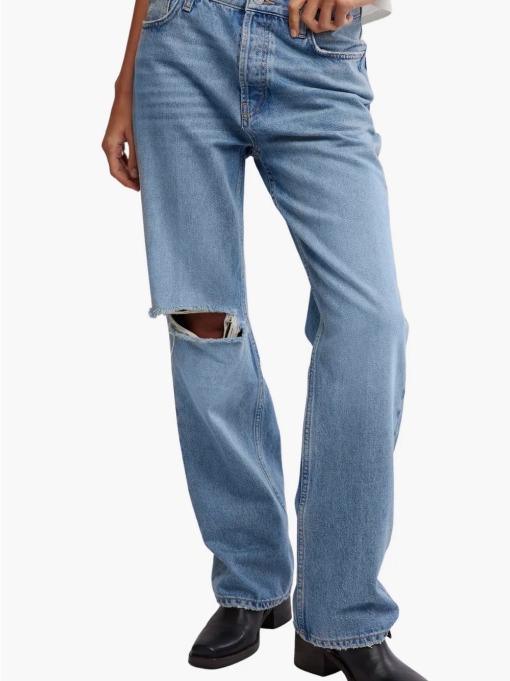 We The Free Light Blue Denim Jeans with Button Accent